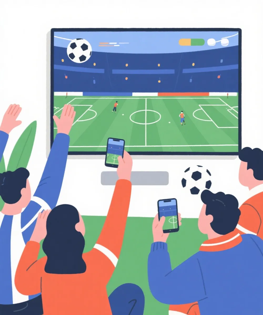 球迷关注亚冠赛事的观赛场景示意图